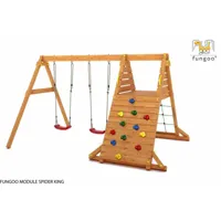 fungoo - aire de jeux spider king avec mur d'escalade, mur de corde, plate-forme et balançoire 2 sièges - kit sécurité ancrage